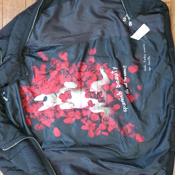 Desigual Black Rose Embossed Puffer Jacket Parka - Picture 11 of 14